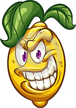 Evil cartoon lemon with big smile