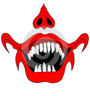 Evil Clown face with red lips and nose / Creepy clown or horror clown, clown horror smiley face. Clown mouth, Joker Smile for Hall