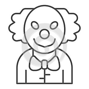 Evil clown thin line icon, halloween concept, smiling clown sign on white background, scary man on carnival icon in