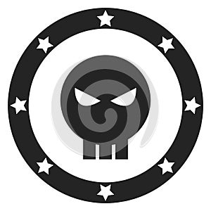 Evil comic emblem. Super villain black sign