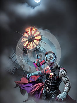 Evil comic style cartoon clown villains