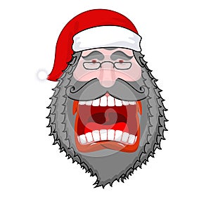 Evil dark Santa Claus shouts. Black beard and mustache. Negativ