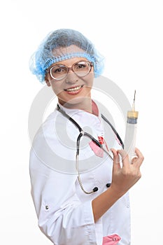 Evil doctor with big syringe