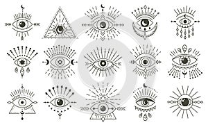 Evil doodle eye. Hand drawn magic witchcraft eye talisman, magical esoteric eyes, religion sacred geometry symbols