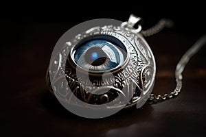 evil eye amulet, with its stylized eyeball and fearsome countenance, brings protection to its wearer photo