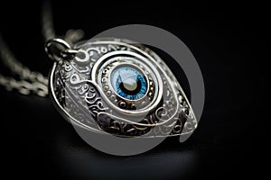 evil eye amulet, with its stylized eyeball and fearsome countenance, brings protection to its wearer photo