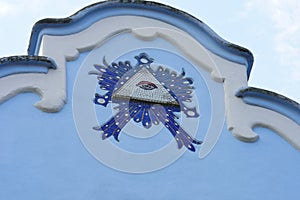 Evil eye detail from blue church Bratislava