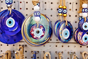 Evil eye, door decoration, souvenir from holidays. Nazar in the Mediterranean destinations Greece, Turkey photo