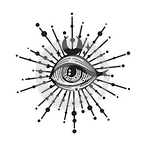 Evil eye. Eye of Providence. Boho Vector illustration. Magic celestial witchcraft symbol
