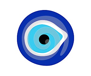 Evil eye talisman icon. Turkish or greek eye symbol. Greece ethnic magic amulet. Mystical blue hamsa icon in hand drawn