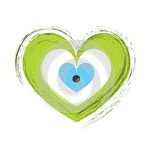 evil eye vector in heart shape - green and blue colors