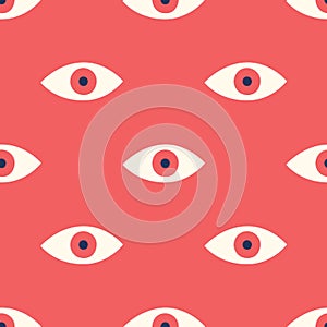 Evil eyes red seamless pattern.