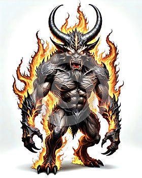 evil fire demon hell spawn horned Satan devil troll concept