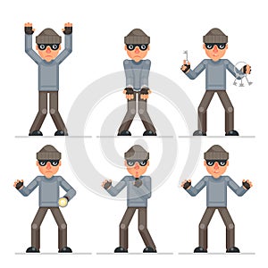 Evil greedily housebreaker thief cartoon rogue bulgar captured character flat design isolated set vector illustration photo