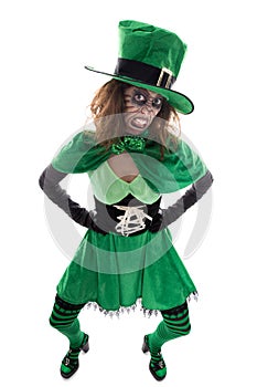 Evil green goblin girl, on white, concept irish traditi