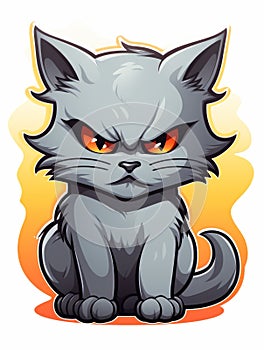 Evil grey cat sticker in cartoon style isolated isolated, AI