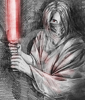 Evil jedi wearing mask - sketch