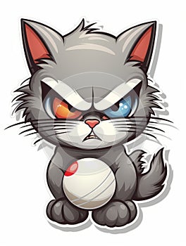 Evil Kitten sticker in cartoon style with white ball, AI