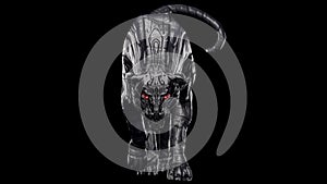 Evil looking cyborg black panther with red glowing eyes