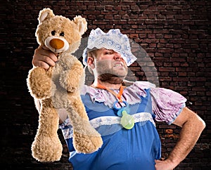 Evil man with teddy bear