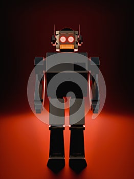 Evil metallic robot on red background, artificial intelligence retro 60s - Robot metÃÂ¡lico malvado en fondo rojo, inteligencia photo