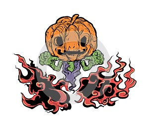 Evil Pumpkin in dark fire