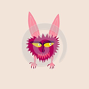 An evil scary shaggy demon. Illustration in a childish hand-drawn style