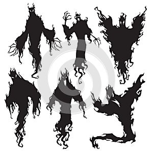Evil spirit silhouette. Halloween dark night devil, nightmare demon or ghost silhouettes. Flying metaphysical vector photo