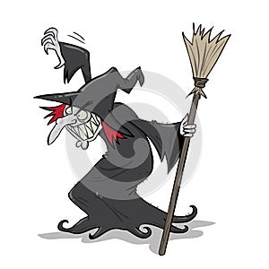 Evil ugly witch holding broom