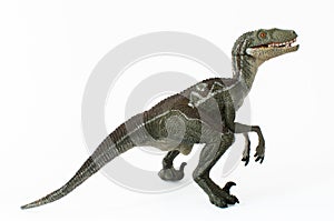 Evil velociraptor on white background