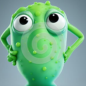 An evil virus character with a comical expression