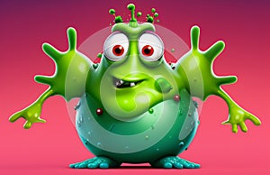 An evil virus character with a comical expression