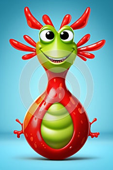 An evil virus character with a comical expression