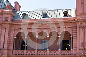 Evita Peron`s balcony. Casa Rosada Pink House Presidential Palace of Argentina.