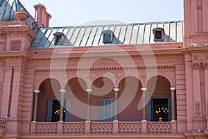 Evita Peron`s balcony. Casa Rosada Pink House Presidential Palace of Argentina. photo