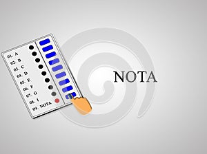 EVM or Electronic Voting Machine concept of hand pressing NOTA or none of the above option in EVM photo