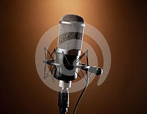 Vintage Microphone Illuminated by a Warm Spotlight on Stage