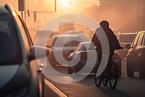 An evocative image of a cyclist riding in evening generative AI