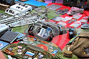 Old biker or aviator glasses at a vintage market photo