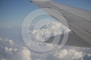 Part of the wing of an airliner photo