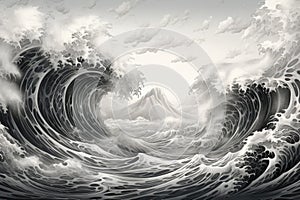 Evocative Ink wave watercolor. Generate Ai