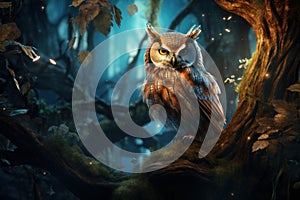 Evocative Owl forest bird art. Generate Ai photo