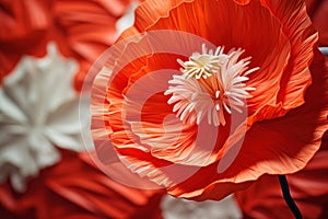 Evocative Paper poppy art closeup. Generate Ai