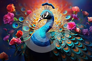 Evocative Peacock bird art beauty. Generate Ai