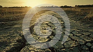 An evocative photograph capturing the loneliness and desolation of a land scarred by drought, where cracked soil and photo