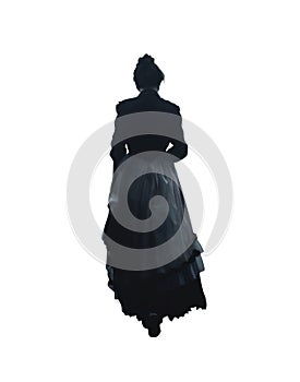 Victorian Woman in Classic Attire Walking Away in a Silhouette