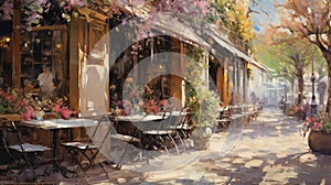 Evoke Romance: Dine Al Fresco at a Quaint European Cafe with Wrought Iron Tables - AI Generative