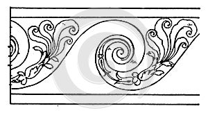 Evolute Spiral Border is a wavelike pattern, vintage engraving