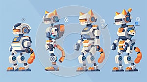 The evolution of the AI robot character in an infographic. A timeline of future innovation for a companion machine with
