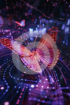 Evolution in augmented reality digital butterfly in a futuristic network change symbol